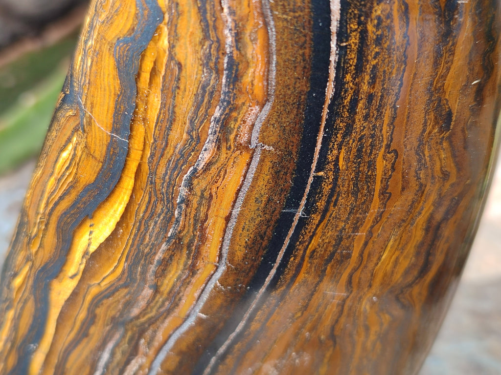 Polished Golden River Tigers Eye Standing Free Forms x 2 From Prieska, South Africa - Toprock Gemstones and Minerals 