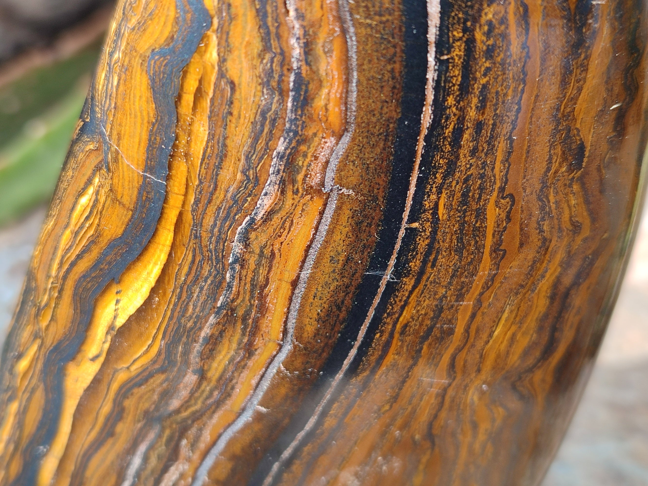 Polished Golden River Tigers Eye Standing Free Forms x 2 From Prieska, South Africa - Toprock Gemstones and Minerals 