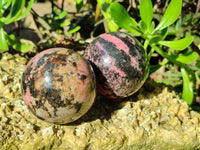 Polished Pink Rhodonite Spheres x 3 From Ambindavato, Madagascar - Toprock Gemstones and Minerals 