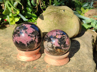 Polished Pink Rhodonite Spheres x 3 From Ambindavato, Madagascar - Toprock Gemstones and Minerals 