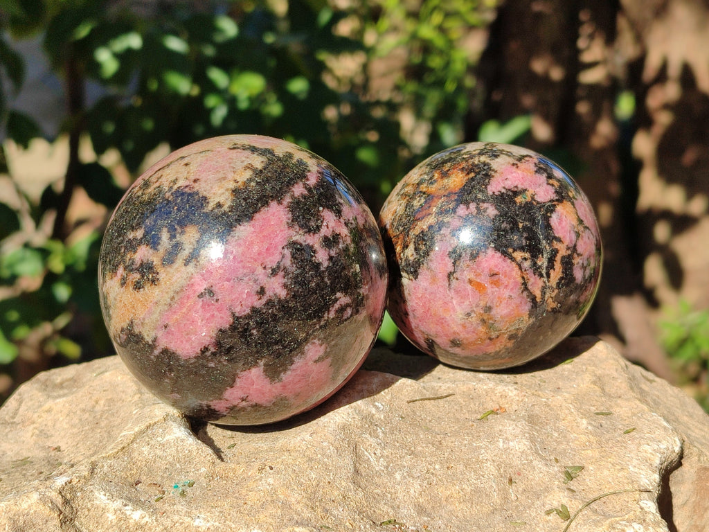 Polished Pink Rhodonite Spheres x 3 From Ambindavato, Madagascar - Toprock Gemstones and Minerals 