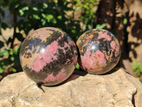 Polished Pink Rhodonite Spheres x 3 From Ambindavato, Madagascar - Toprock Gemstones and Minerals 
