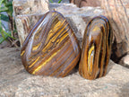 Polished Golden River Tigers Eye Standing Free Forms x 2 From Prieska, South Africa - Toprock Gemstones and Minerals 