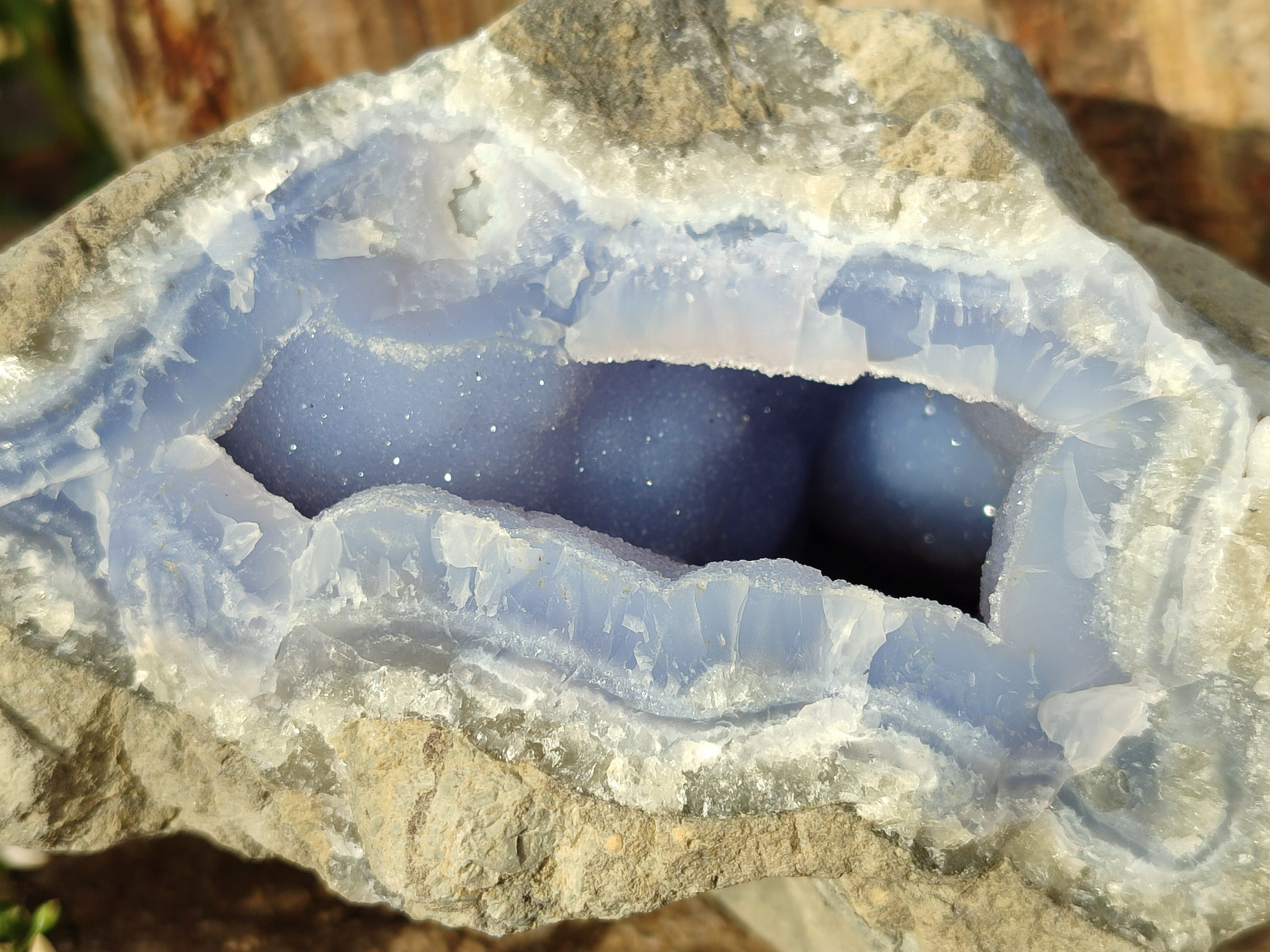 Natural Blue Lace Agate Geode Specimens x 1 From Nsanje, Malawi - Toprock Gemstones and Minerals 