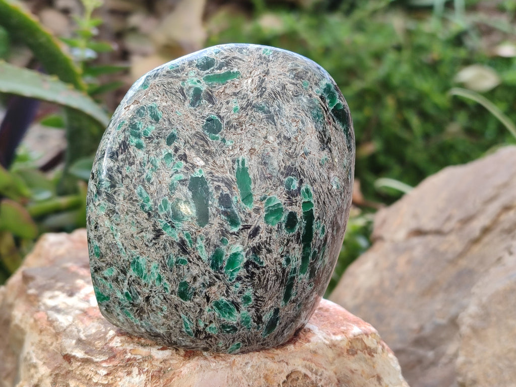 Polished Emerald Mica In Matrix Standing Free Forms x 2 From Mutoko, Zimbabwe - Toprock Gemstones and Minerals 