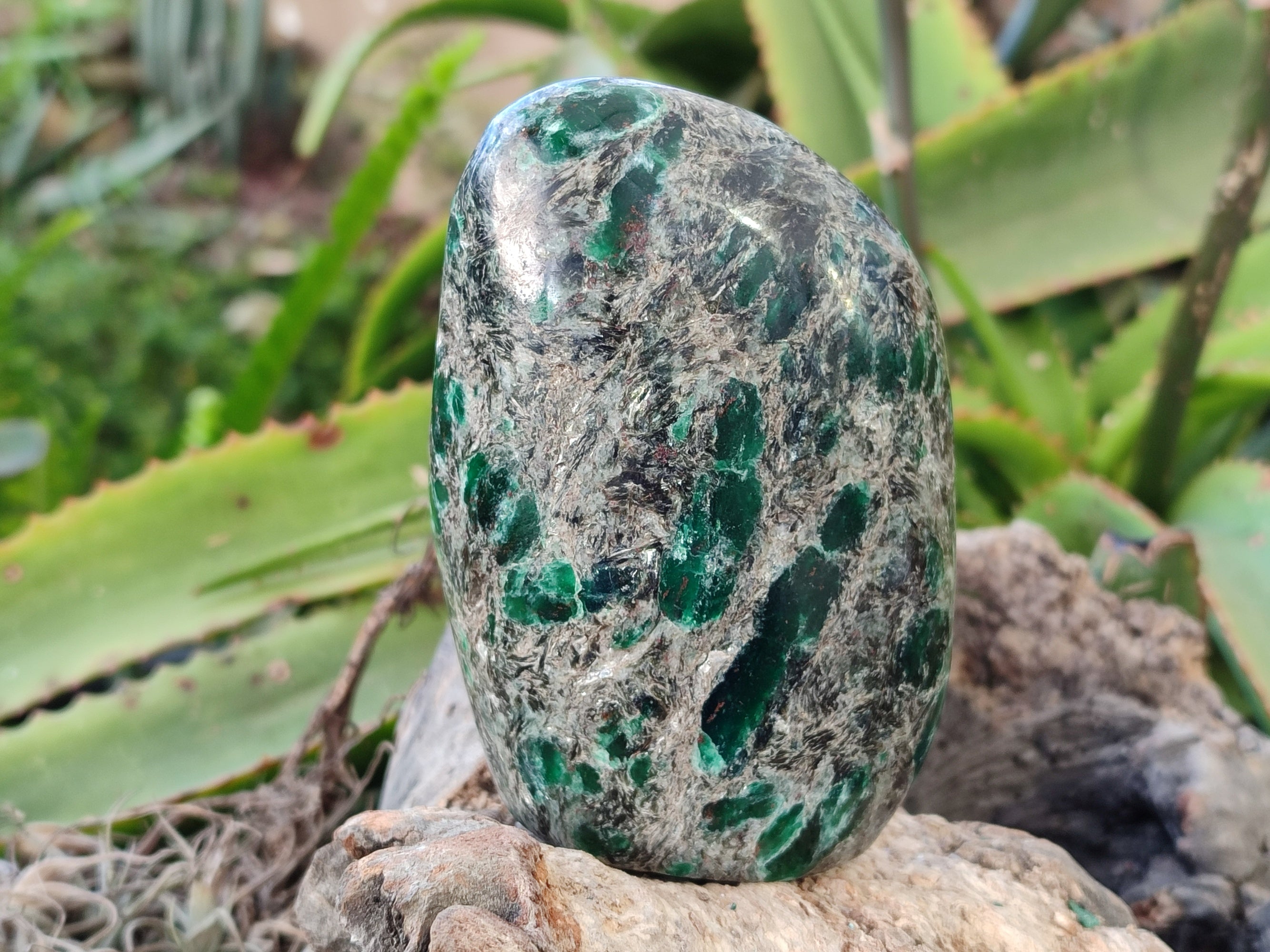 Polished Emerald Mica In Matrix Standing Free Forms x 2 From Mutoko, Zimbabwe - Toprock Gemstones and Minerals 