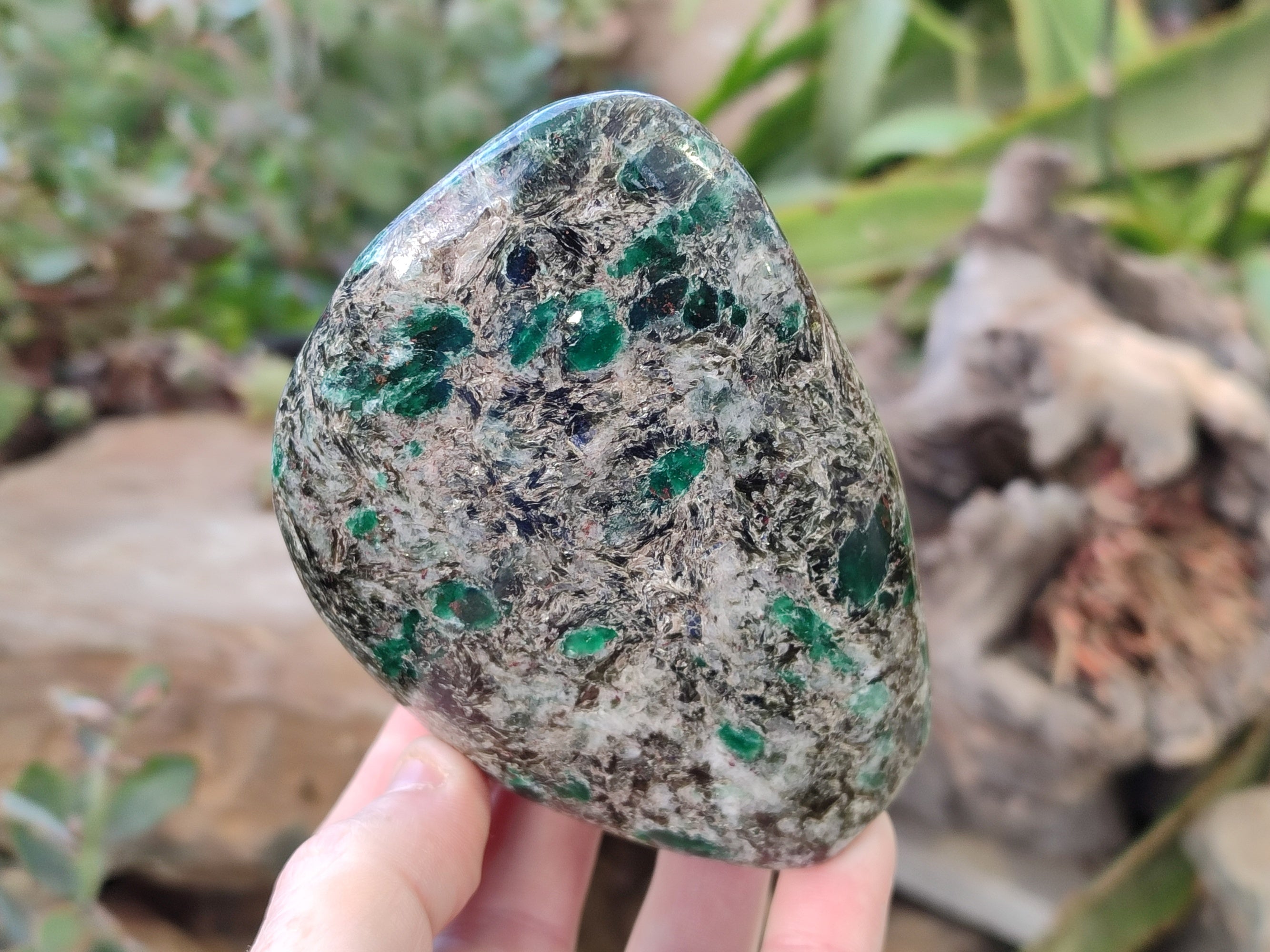 Polished Emerald Mica In Matrix Standing Free Forms x 2 From Mutoko, Zimbabwe - Toprock Gemstones and Minerals 