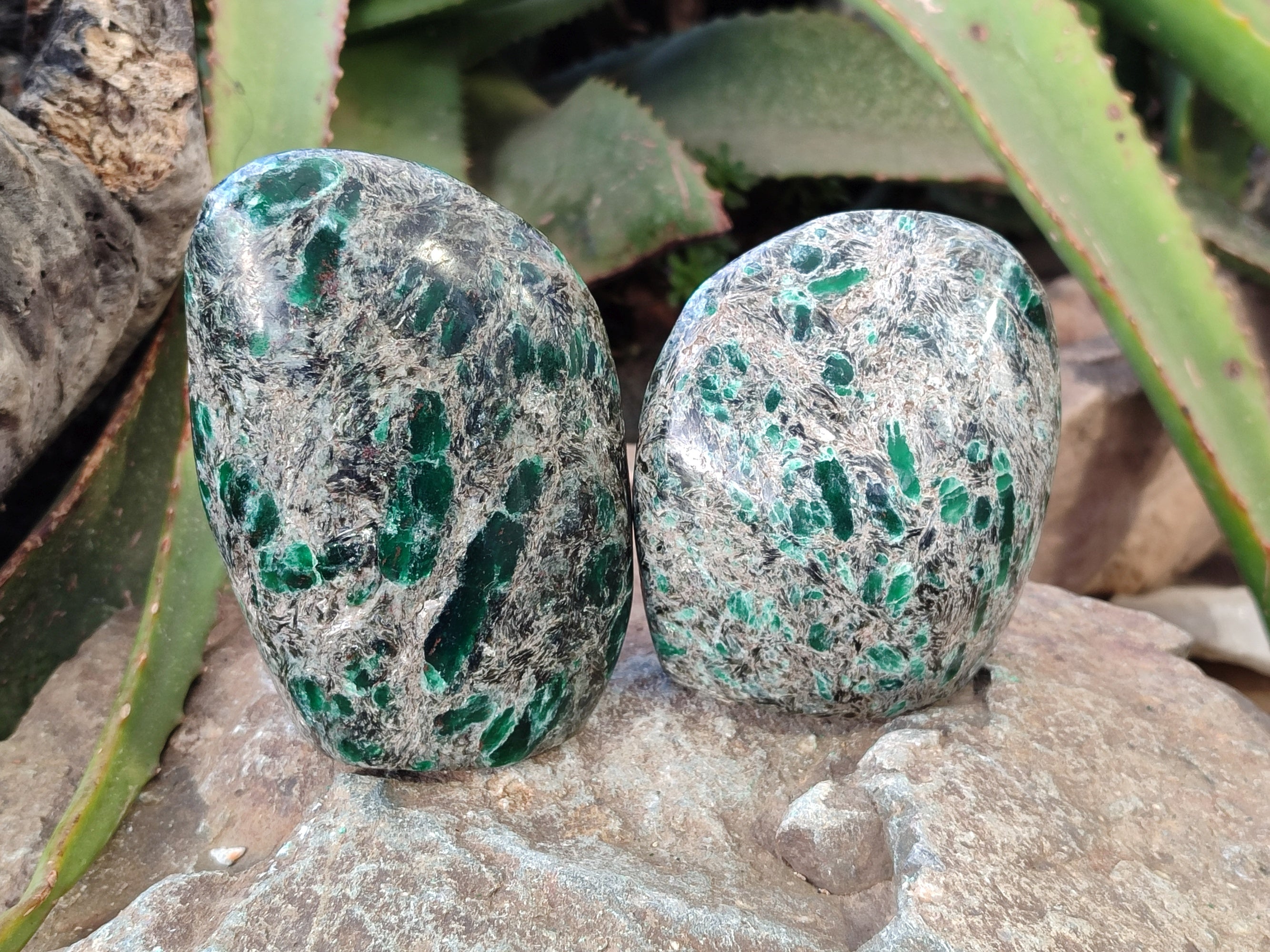 Polished Emerald Mica In Matrix Standing Free Forms x 2 From Mutoko, Zimbabwe - Toprock Gemstones and Minerals 