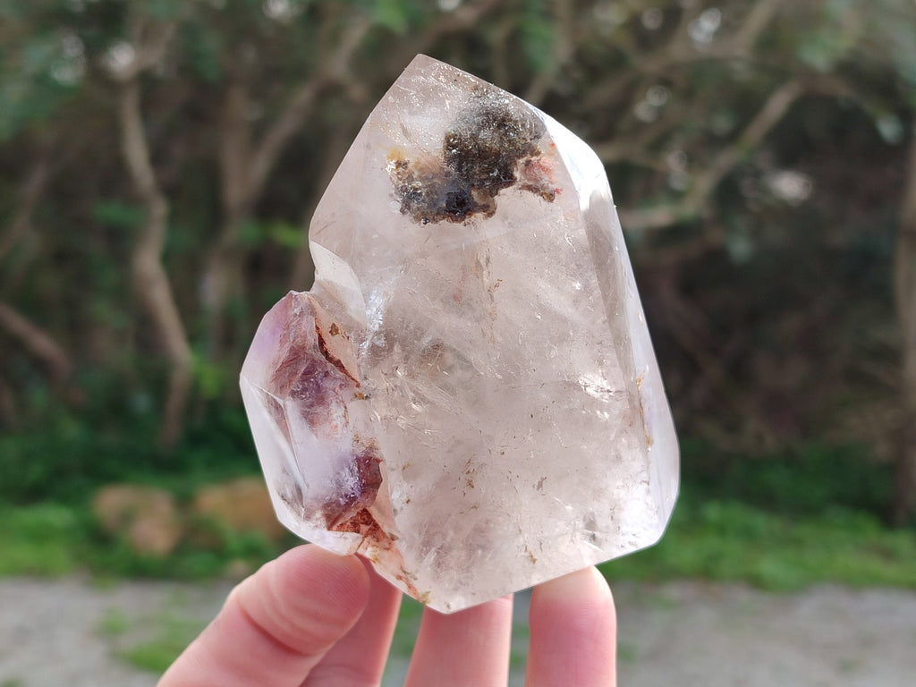 Polished Mixed Quartz and Smokey Quartz with Chlorite "Moss" Inclusions x 12 from Madagascar - Toprock Gemstones and Minerals 