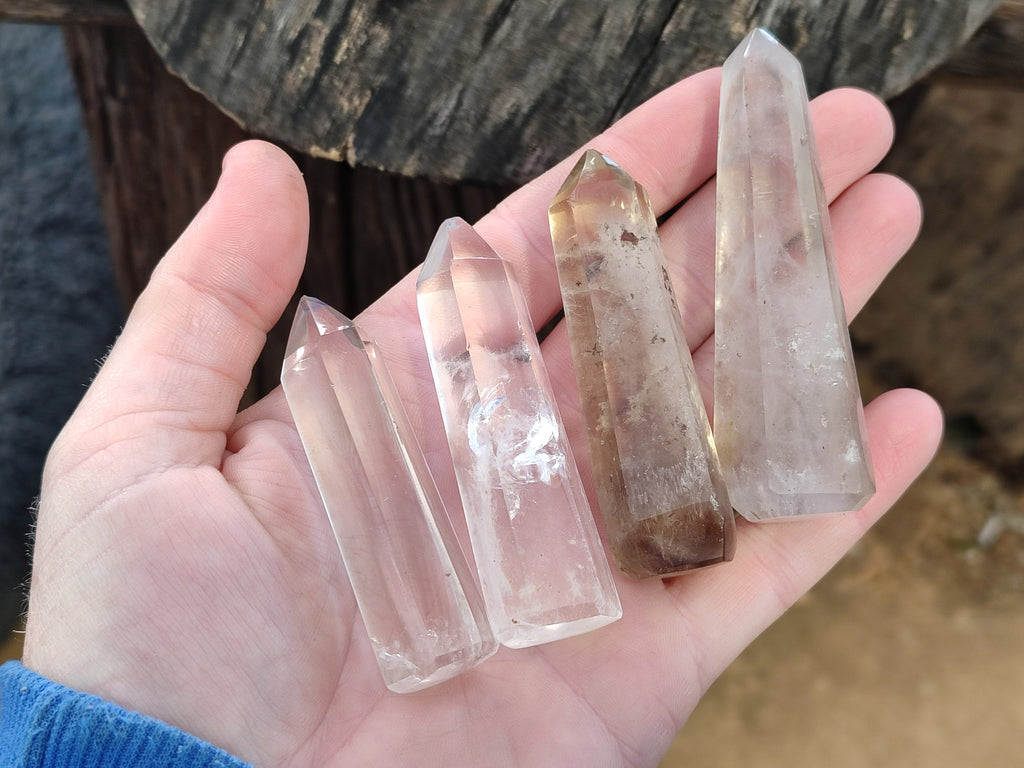 Polished Mixed Quartz and Smokey Quartz with Chlorite "Moss" Inclusions x 12 from Madagascar - Toprock Gemstones and Minerals 