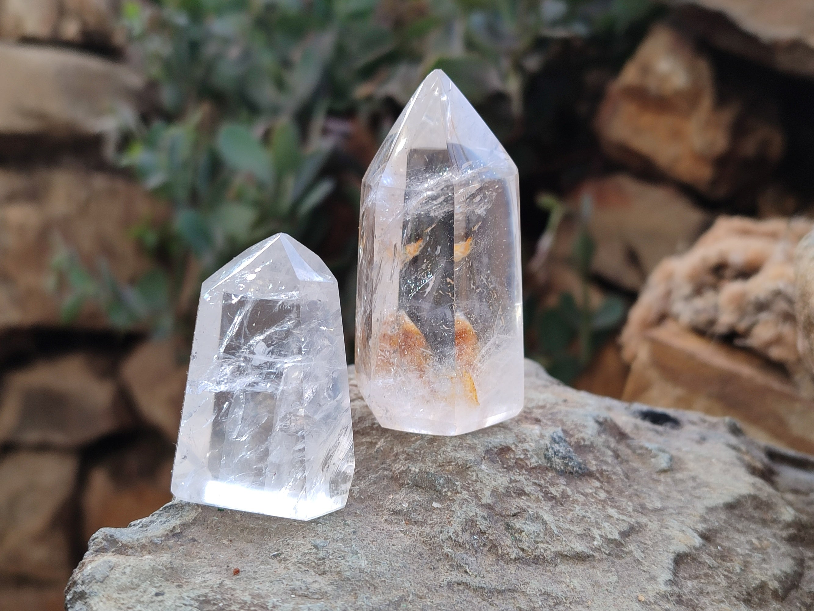 Polished Mixed Quartz and Smokey Quartz with Chlorite "Moss" Inclusions x 12 from Madagascar - Toprock Gemstones and Minerals 