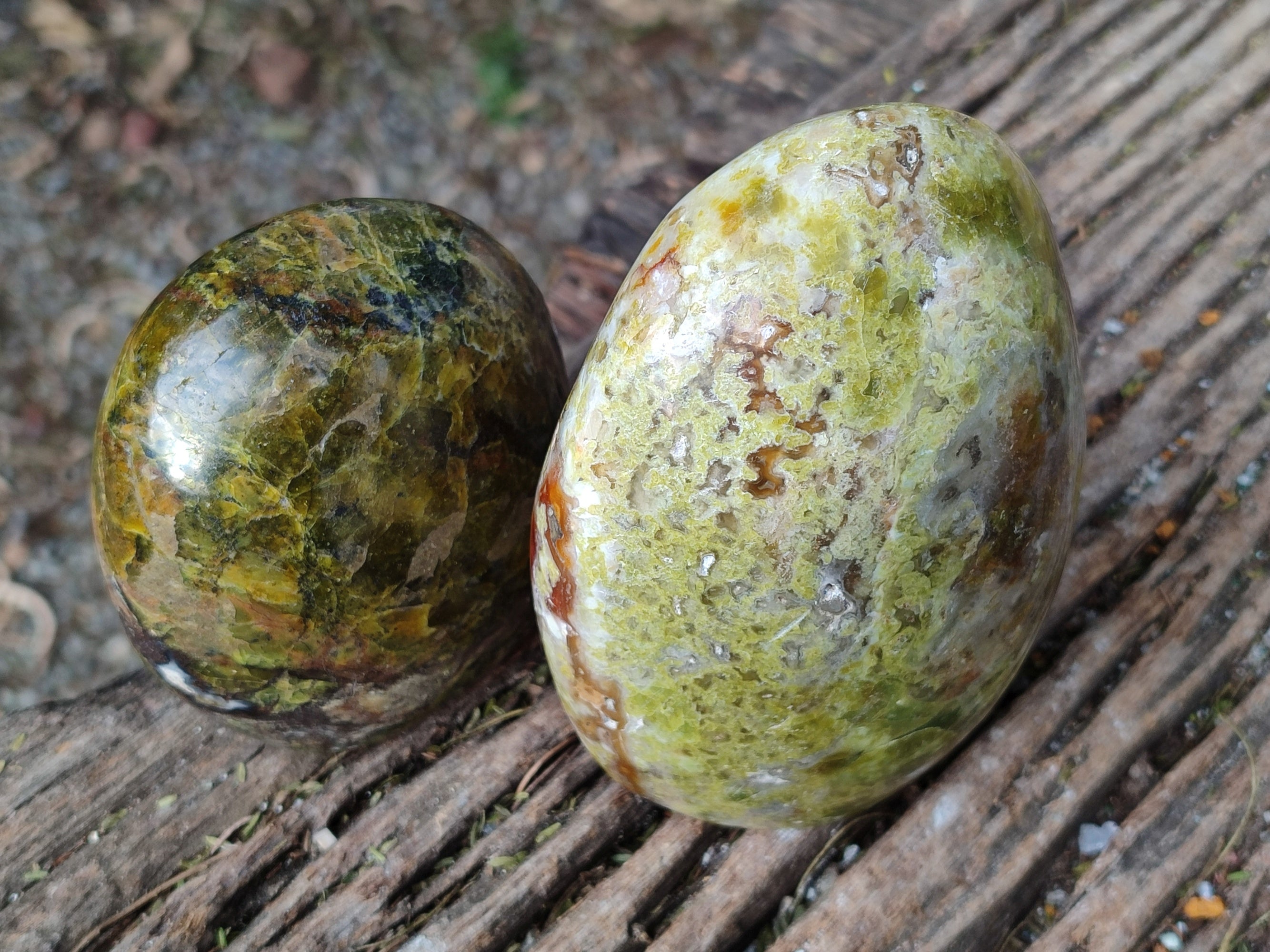Polished Green Opal Standing Free Forms x 2 From Betroka, Madagascar - Toprock Gemstones and Minerals 