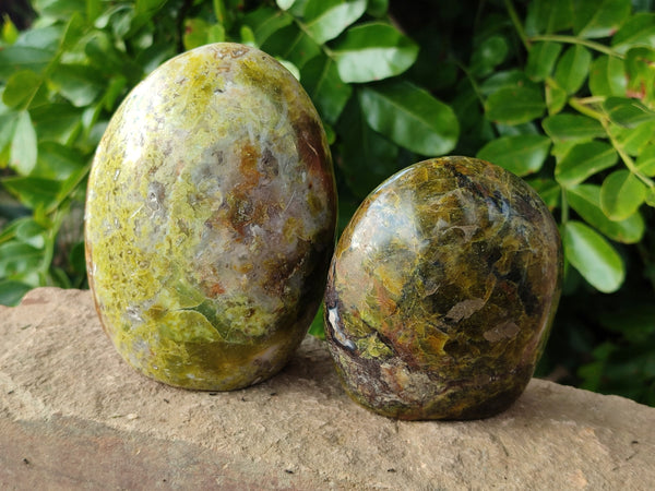Polished Green Opal Standing Free Forms x 2 From Betroka, Madagascar - Toprock Gemstones and Minerals 