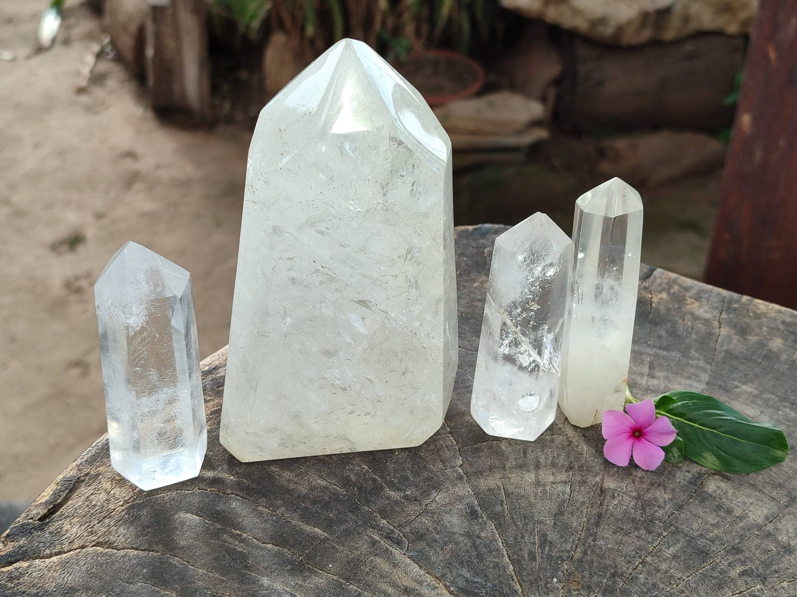 Polished Clear Rainbow Veil Quartz Crystals x 4 From Madagascar - Toprock Gemstones and Minerals 