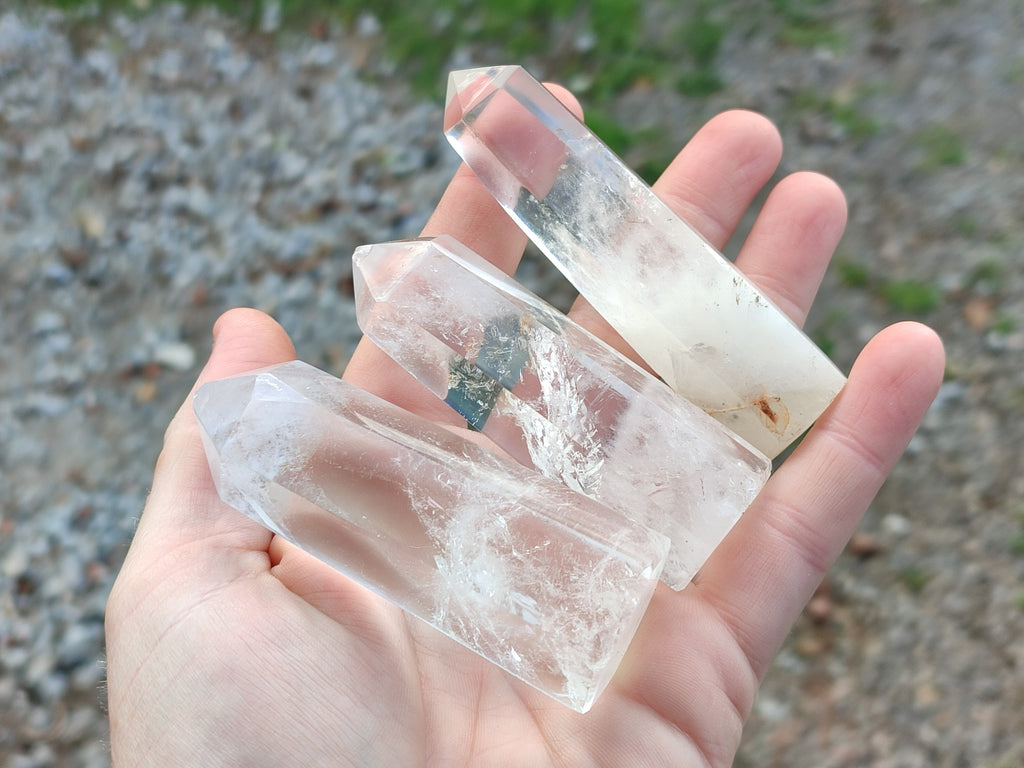 Polished Clear Rainbow Veil Quartz Crystals x 4 From Madagascar - Toprock Gemstones and Minerals 