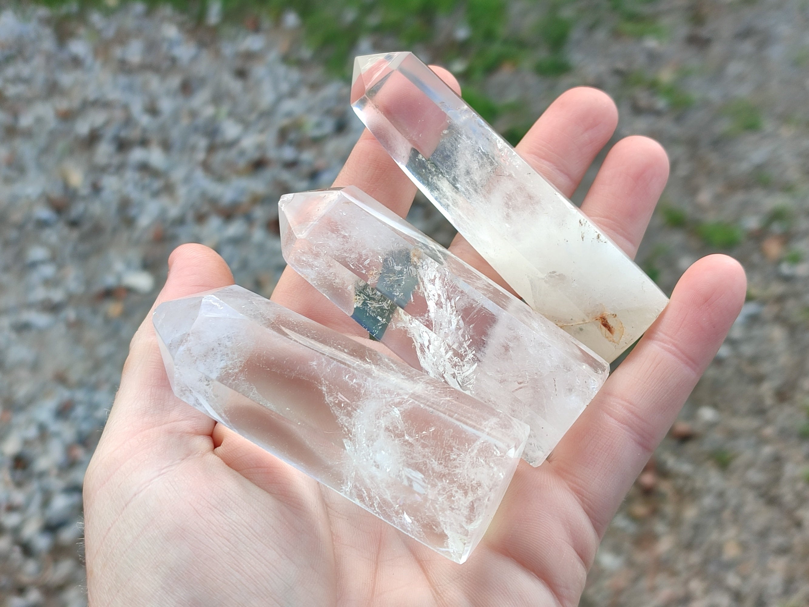 Polished Clear Rainbow Veil Quartz Crystals x 4 From Madagascar - Toprock Gemstones and Minerals 
