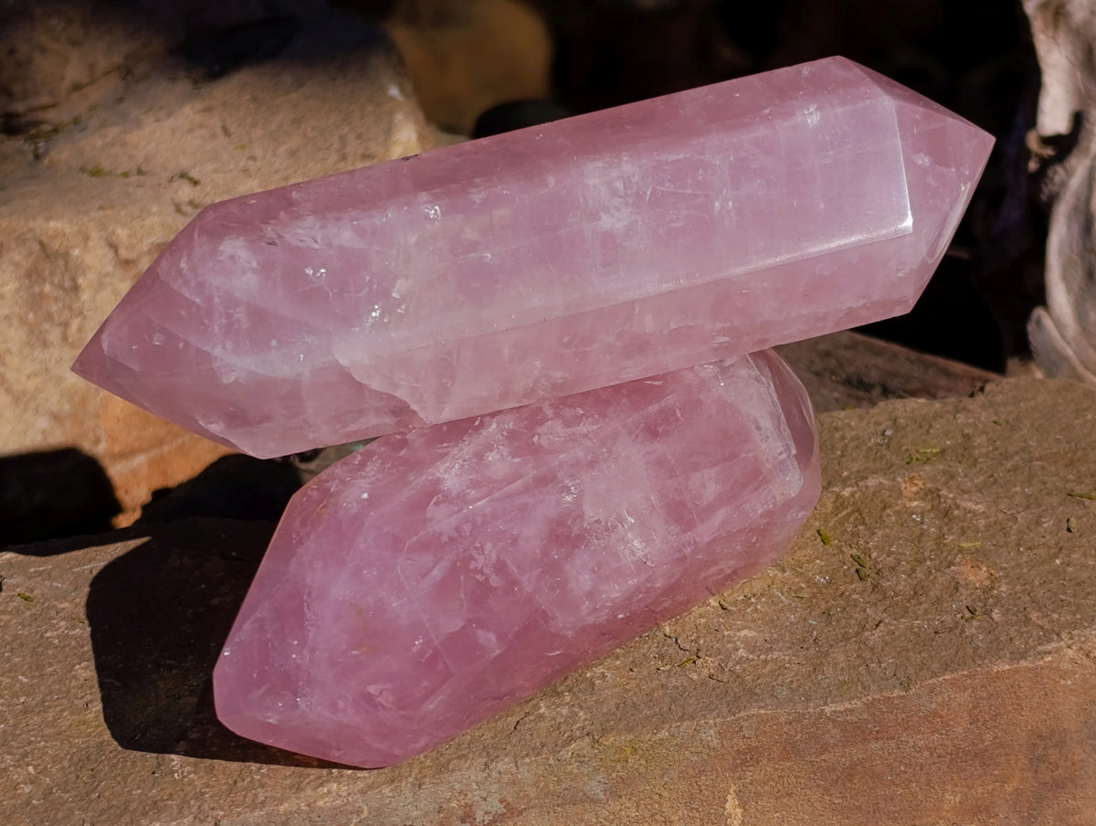 Polished Double Terminated Rose Quartz Points x 4 Ambatondrazaka, Madagascar - Toprock Gemstones and Minerals 