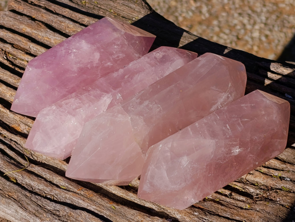 Polished Double Terminated Rose Quartz Points x 4 Ambatondrazaka, Madagascar - Toprock Gemstones and Minerals 