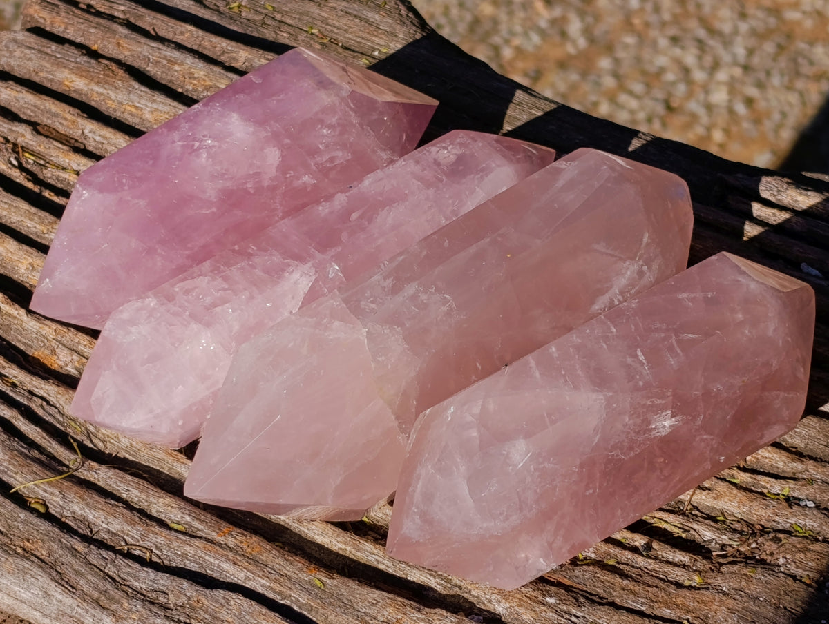 Polished Double Terminated Rose Quartz Points x 4 Ambatondrazaka, Madagascar - Toprock Gemstones and Minerals 