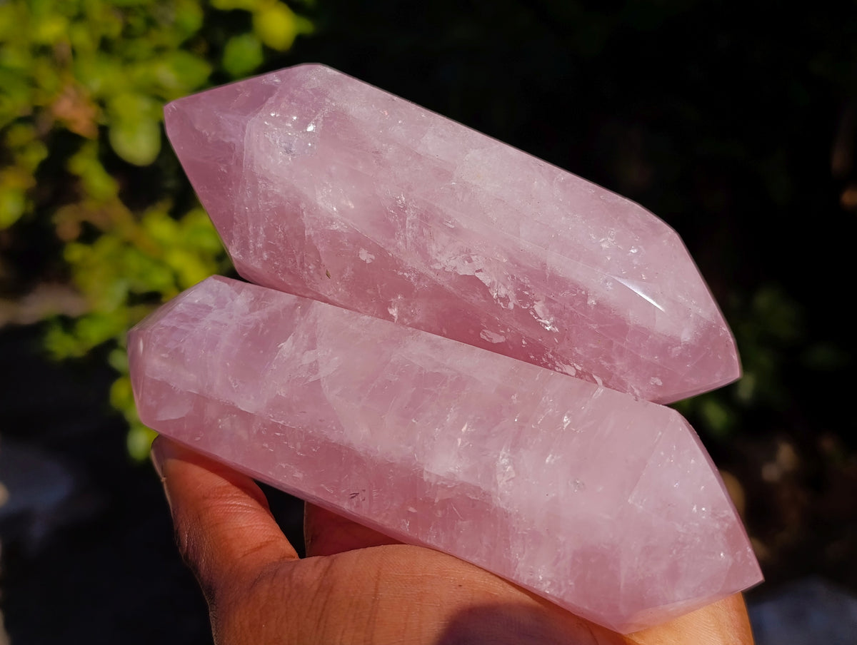 Polished Double Terminated Rose Quartz Points x 4 Ambatondrazaka, Madagascar - Toprock Gemstones and Minerals 
