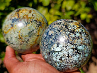 Polished "African Turquoise" Chrysocolla Spheres x 2 From Blue Mine, South Africa - Toprock Gemstones and Minerals 