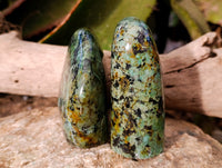Polished "African Turquoise" Chrysocolla Standing Free Forms x 2 From South Africa - Toprock Gemstones and Minerals 