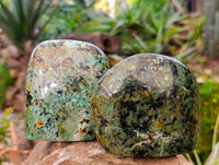Polished "African Turquoise" Chrysocolla Standing Free Forms x 2 From South Africa - Toprock Gemstones and Minerals 