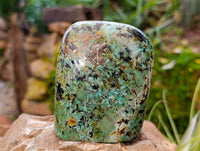 Polished "African Turquoise" Chrysocolla Standing Free Forms x 2 From South Africa - Toprock Gemstones and Minerals 
