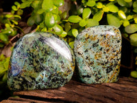 Polished "African Turquoise" Chrysocolla Standing Free Forms x 2 From South Africa - Toprock Gemstones and Minerals 