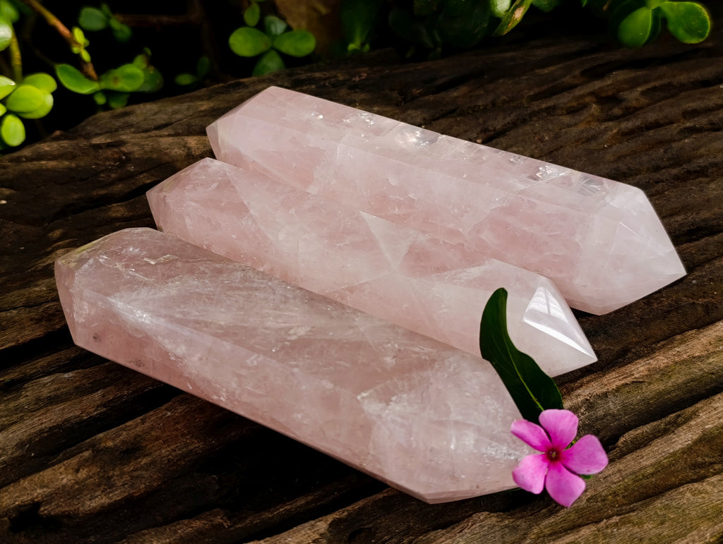 Polished Double Terminated Rose Quartz Points x 5 From Ambatondrazaka, Madagascar - Toprock Gemstones and Minerals 