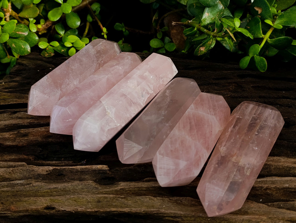 Polished Double Terminated Rose Quartz Points x 5 From Ambatondrazaka, Madagascar - Toprock Gemstones and Minerals 