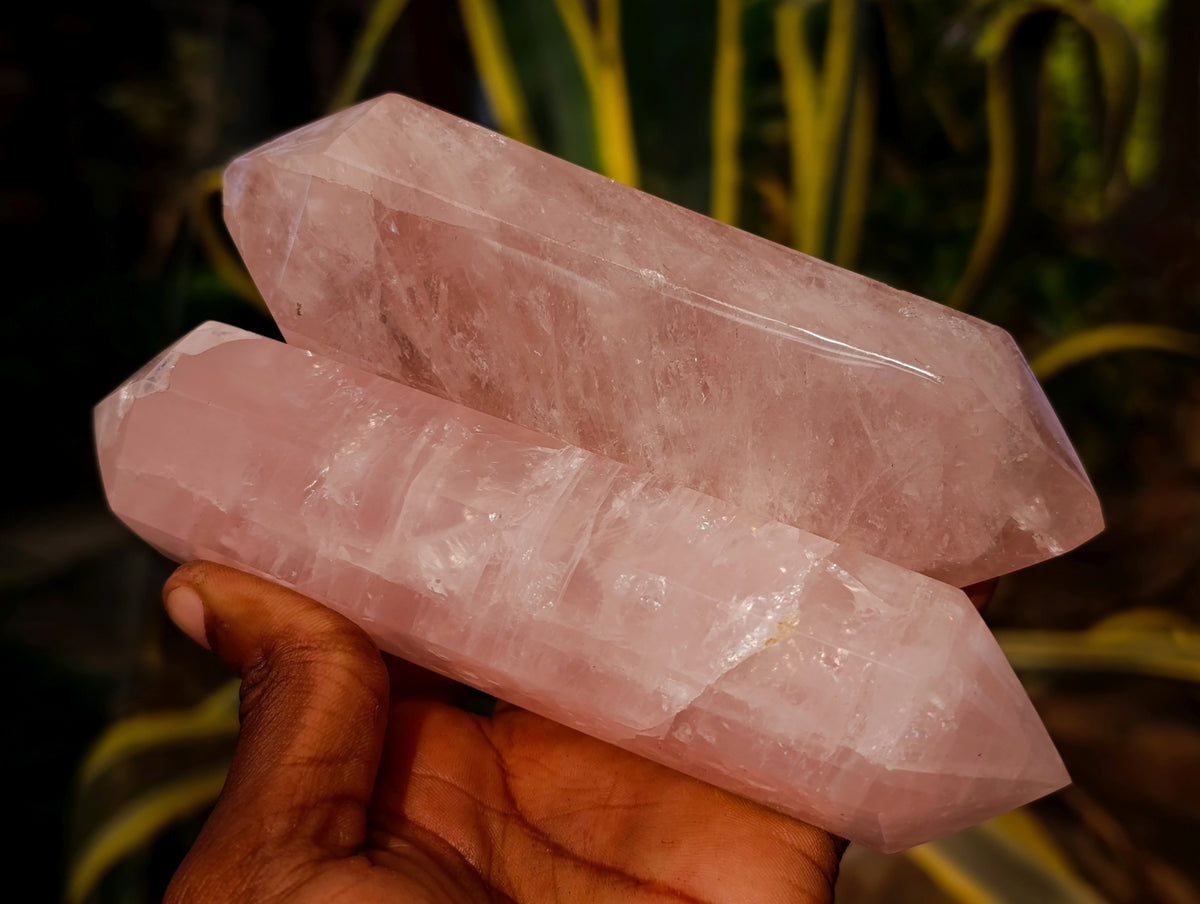 Polished Double Terminated Rose Quartz Points x 5 From Ambatondrazaka, Madagascar - Toprock Gemstones and Minerals 
