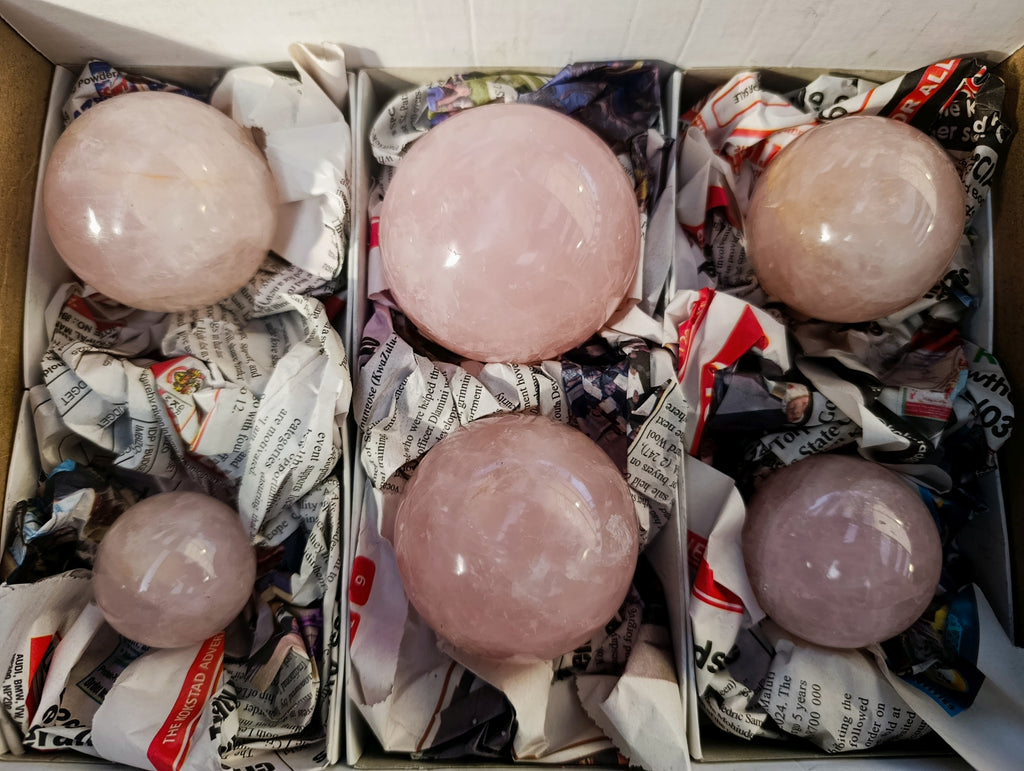 Polished Rose Quartz Spheres x 6 From Ambatondrazaka, Madagascar - Toprock Gemstones and Minerals 