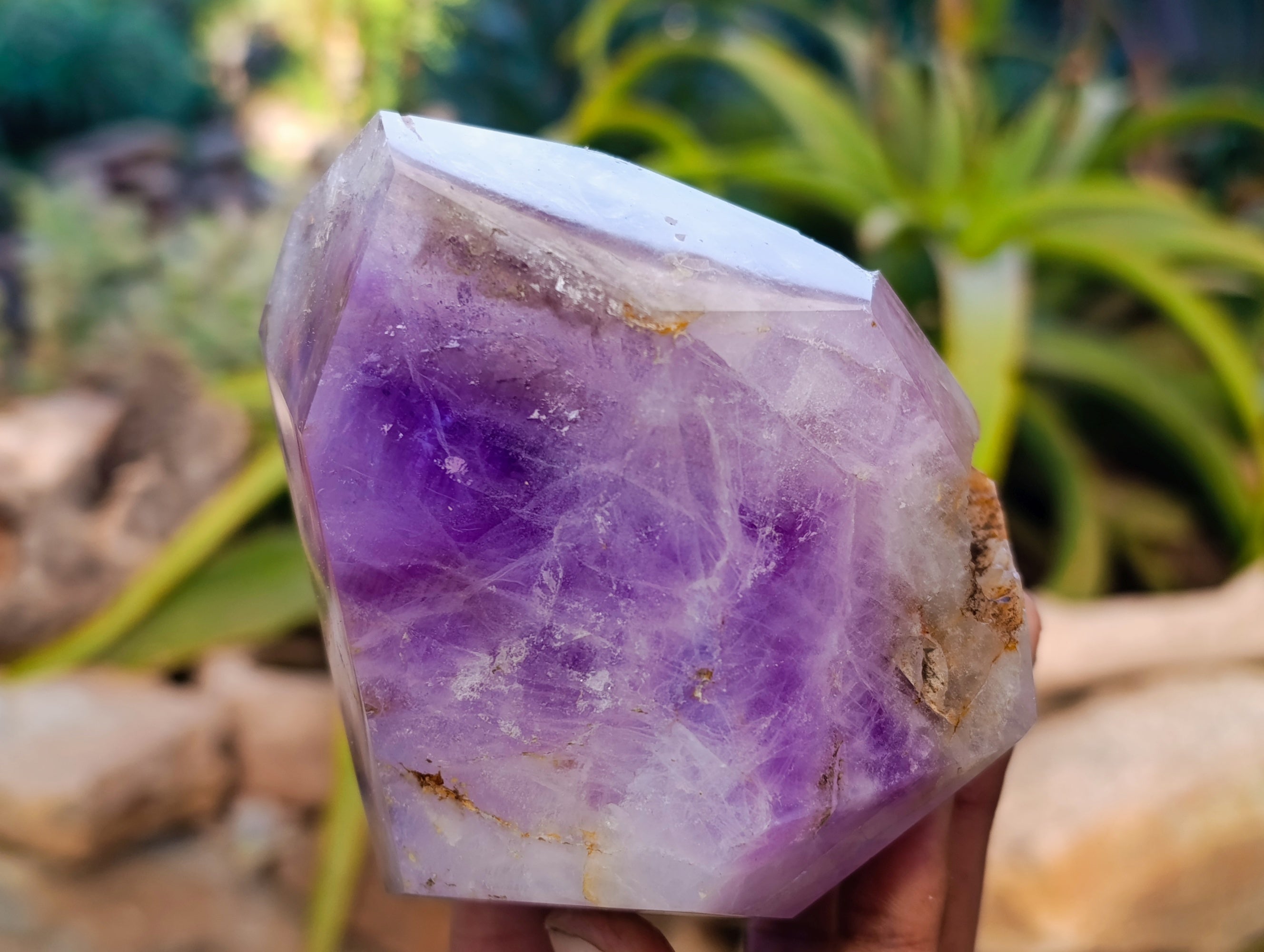 Polished Smokey Window Amethyst Quartz Crystals x 2 From Akansobe, Madagascar - Toprock Gemstones and Minerals 