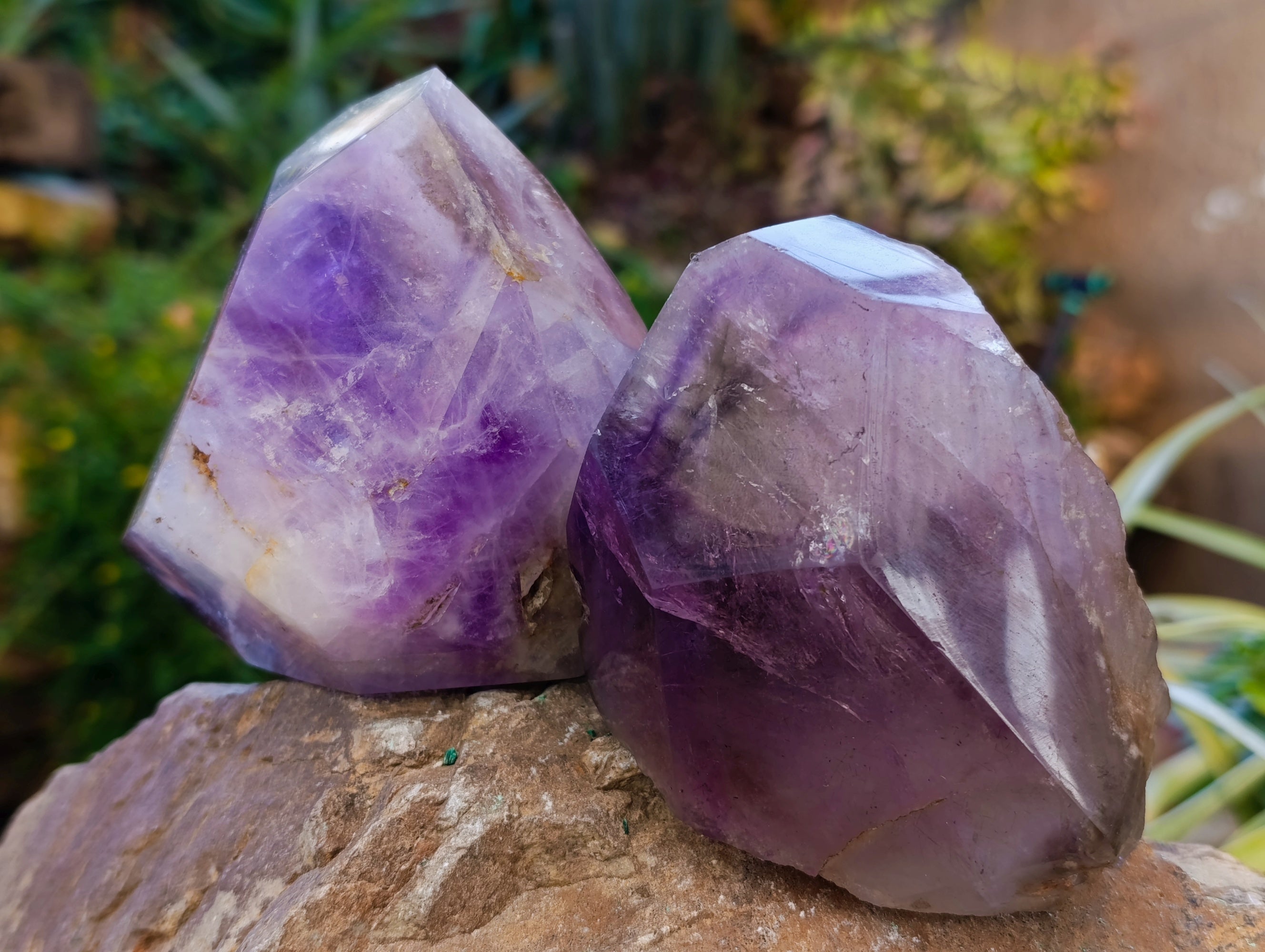 Polished Smokey Window Amethyst Quartz Crystals x 2 From Akansobe, Madagascar - Toprock Gemstones and Minerals 