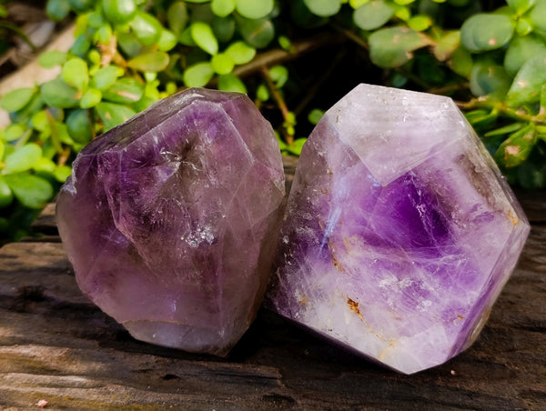 Polished Smokey Window Amethyst Quartz Crystals x 2 From Akansobe, Madagascar