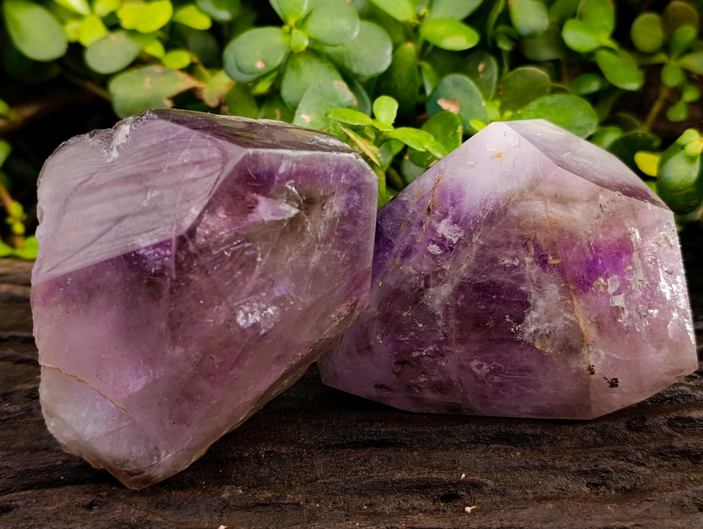 Polished Smokey Window Amethyst Quartz Crystals x 2 From Akansobe, Madagascar - Toprock Gemstones and Minerals 