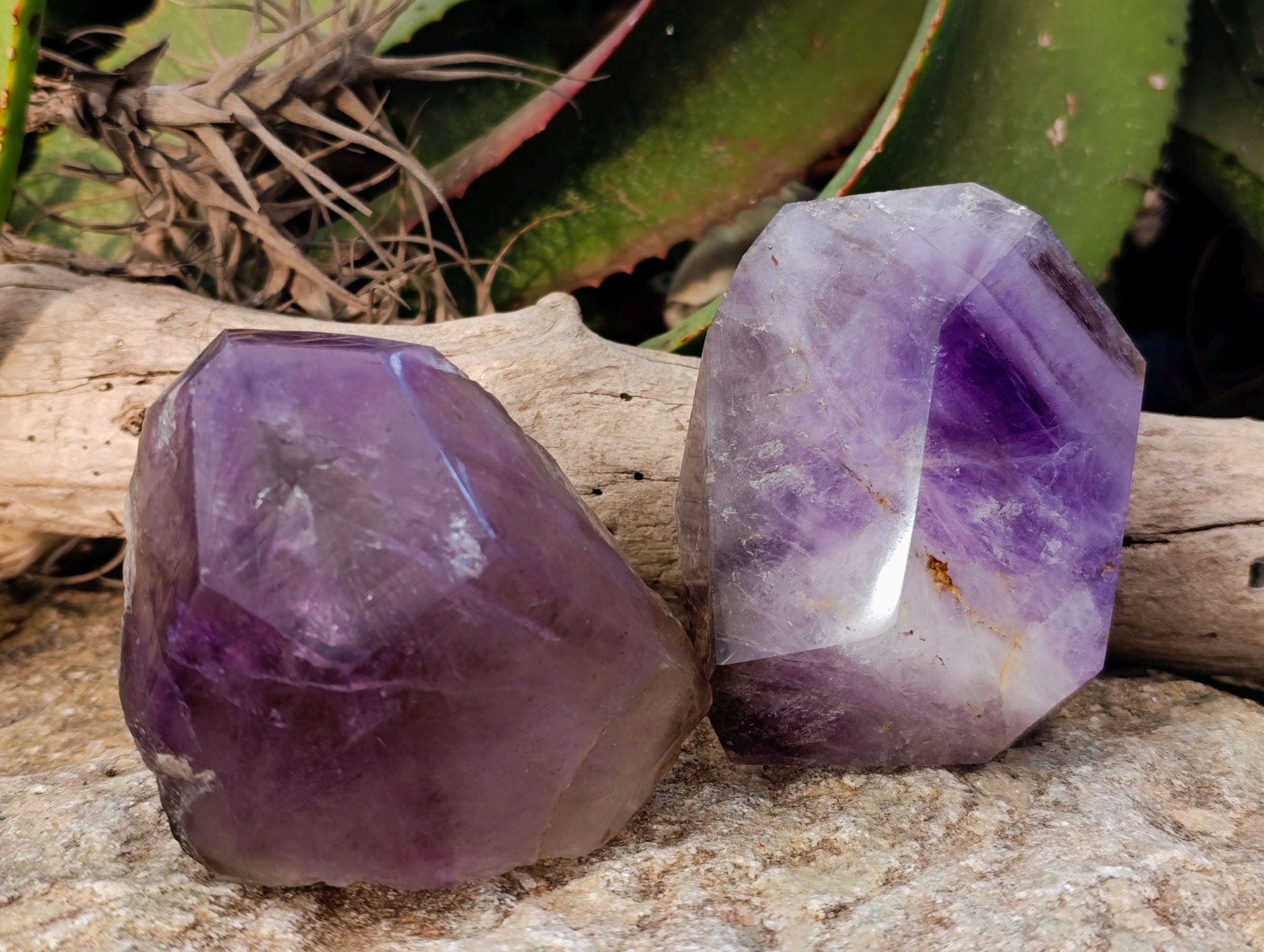 Polished Smokey Window Amethyst Quartz Crystals x 2 From Akansobe, Madagascar - Toprock Gemstones and Minerals 