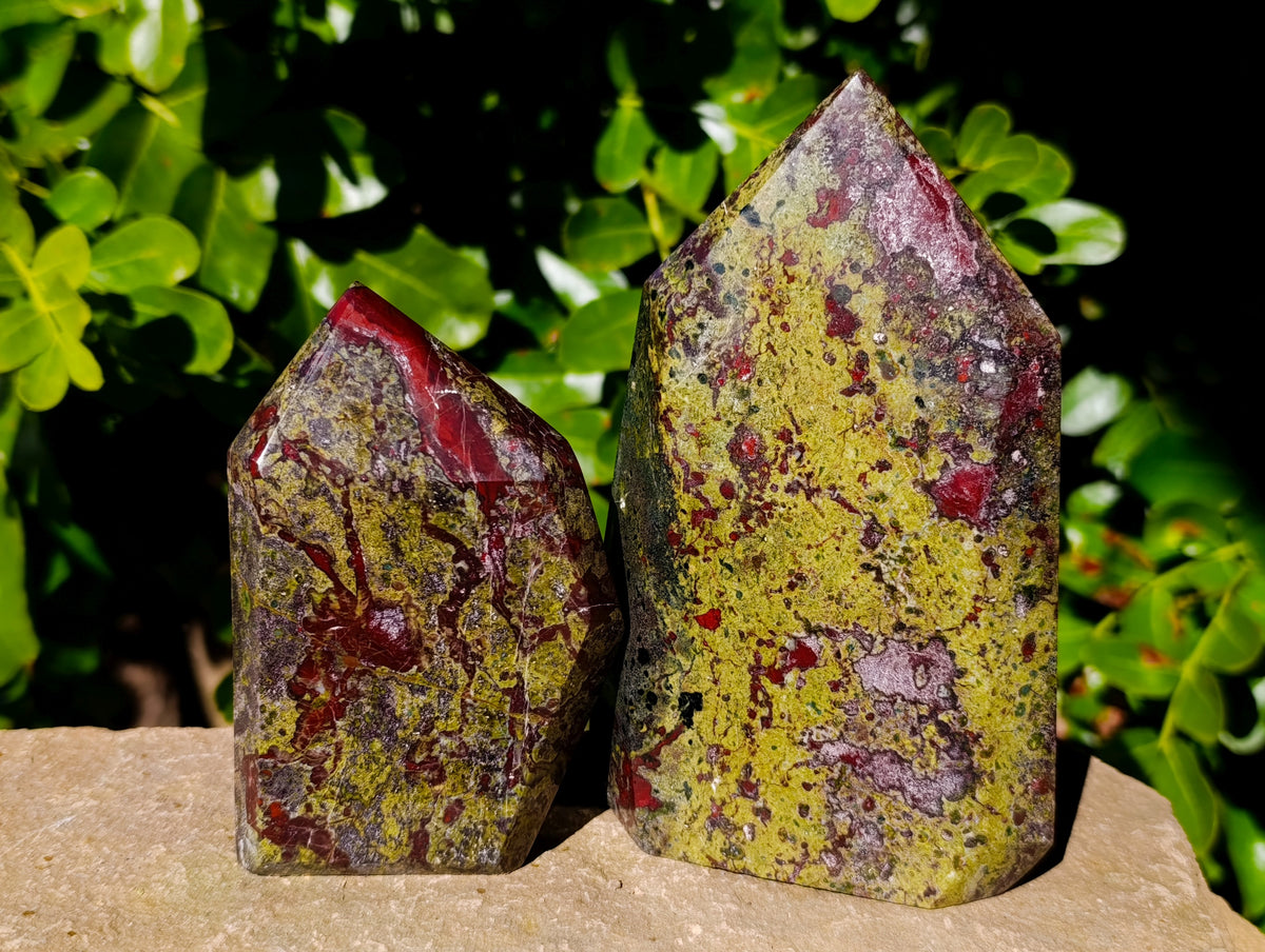 Polished Bastite Dragons Blood Stone Points x 2 From Tshipise, South Africa - Toprock Gemstones and Minerals 
