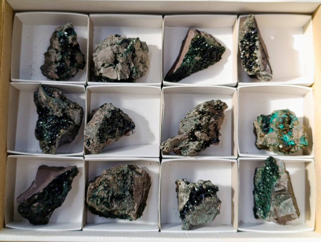 Natural Libethenite Crystals On Dolomite Matrix Specimens x 12 From Shituru, Congo - Toprock Gemstones and Minerals 