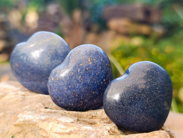 Polished Small Blue Lazulite Hearts x 35 From Madagascar