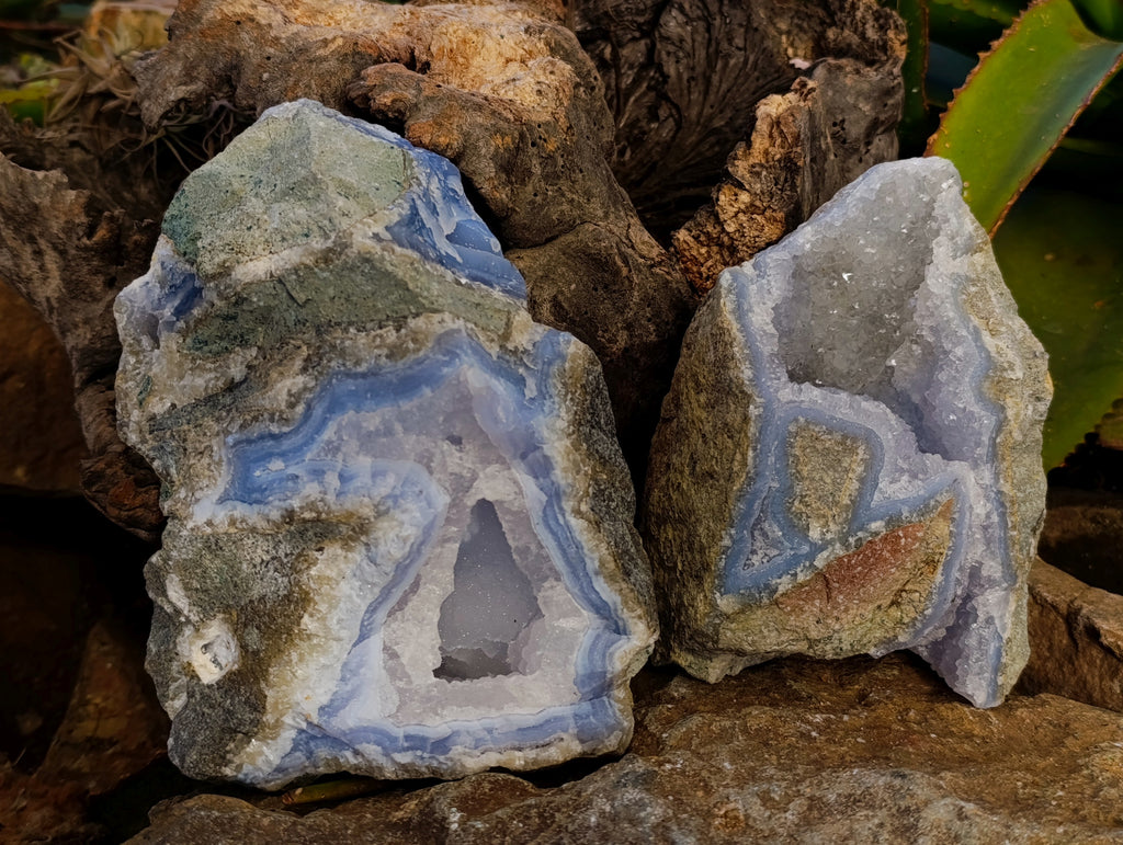 Natural Blue Lace Agate Geode Specimens x 2 From Nsanje, Malawi - Toprock Gemstones and Minerals 