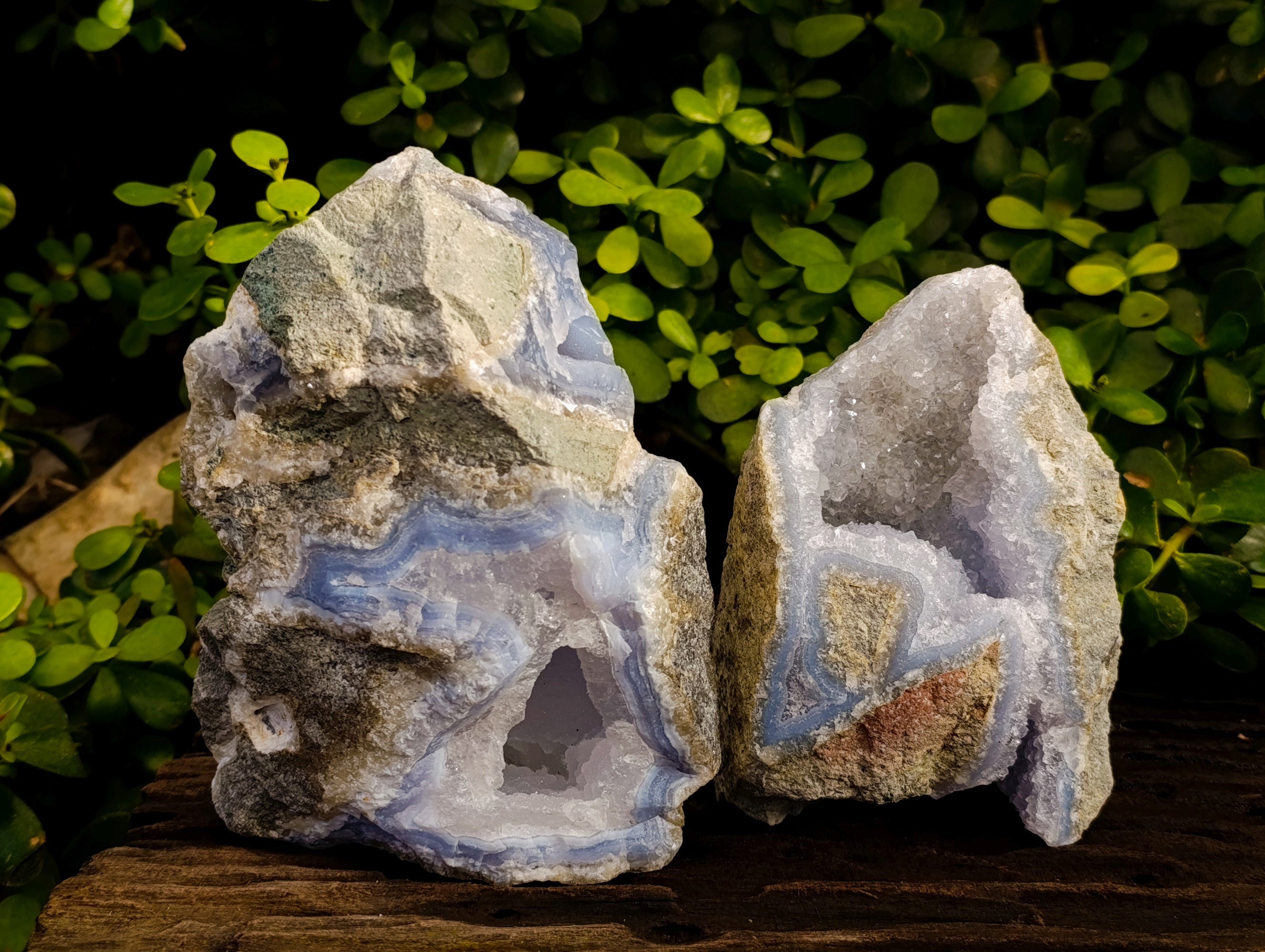 Natural Blue Lace Agate Geode Specimens x 2 From Nsanje, Malawi - Toprock Gemstones and Minerals 