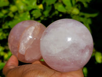 Polished Rose Quartz Spheres x 2 Ambatondrazaka, Madagascar