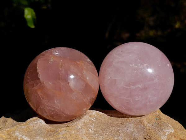 Polished Rose Quartz Spheres x 2 Ambatondrazaka, Madagascar