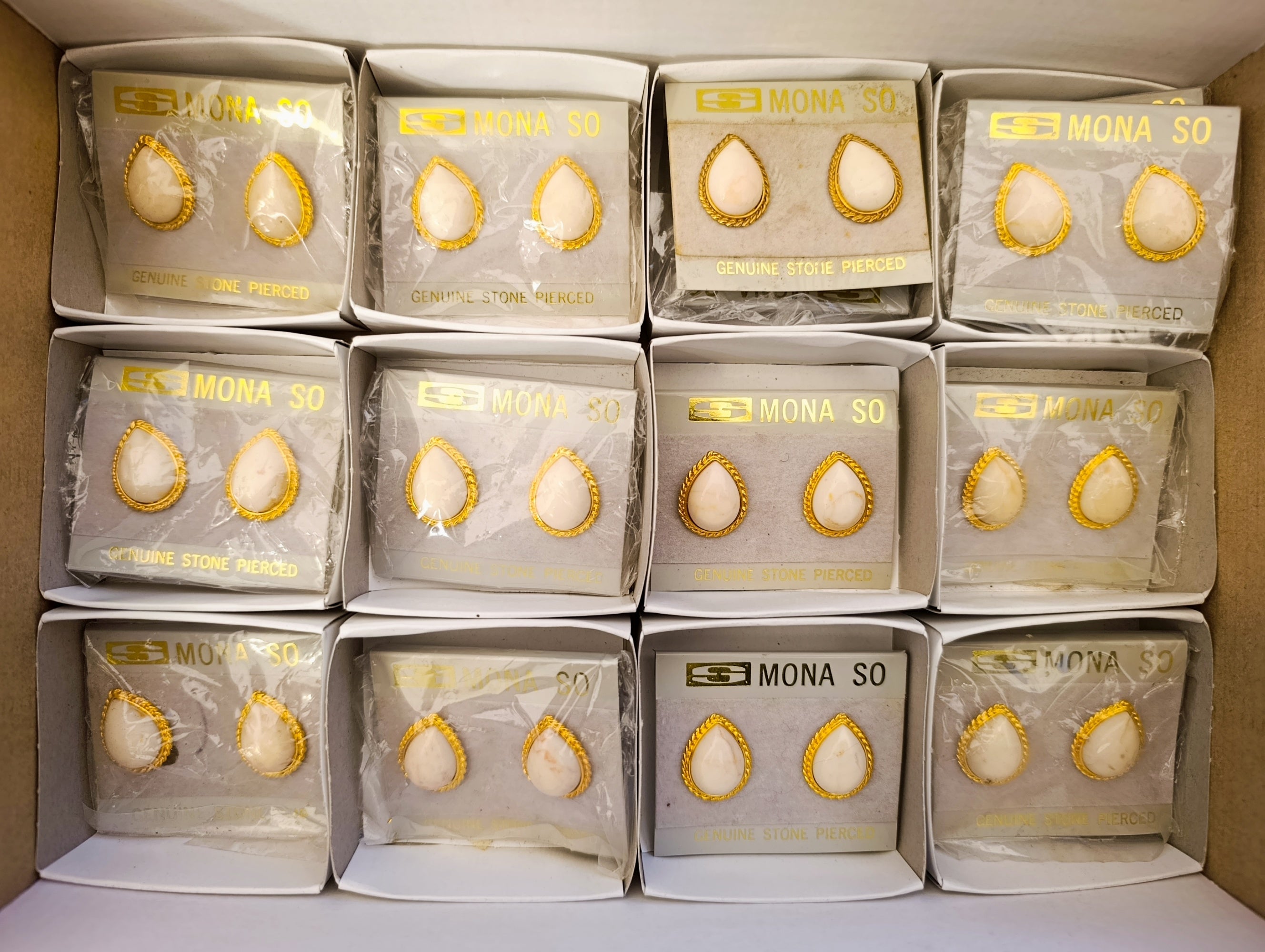 Polished White Onyx Teardrop with Gold Trim Earrings - Sold per Pair - From Swaziland - Toprock Gemstones and Minerals 