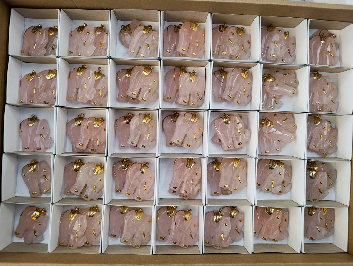 Hand Made Rose Quartz Elephant Pendants - sold per item - From Namibia - Toprock Gemstones and Minerals 