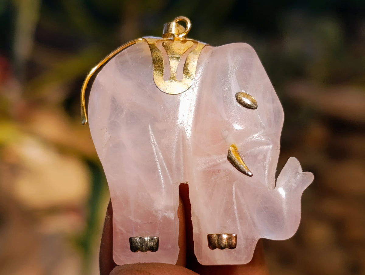 Hand Made Rose Quartz Elephant Pendants - sold per item - From Namibia - Toprock Gemstones and Minerals 