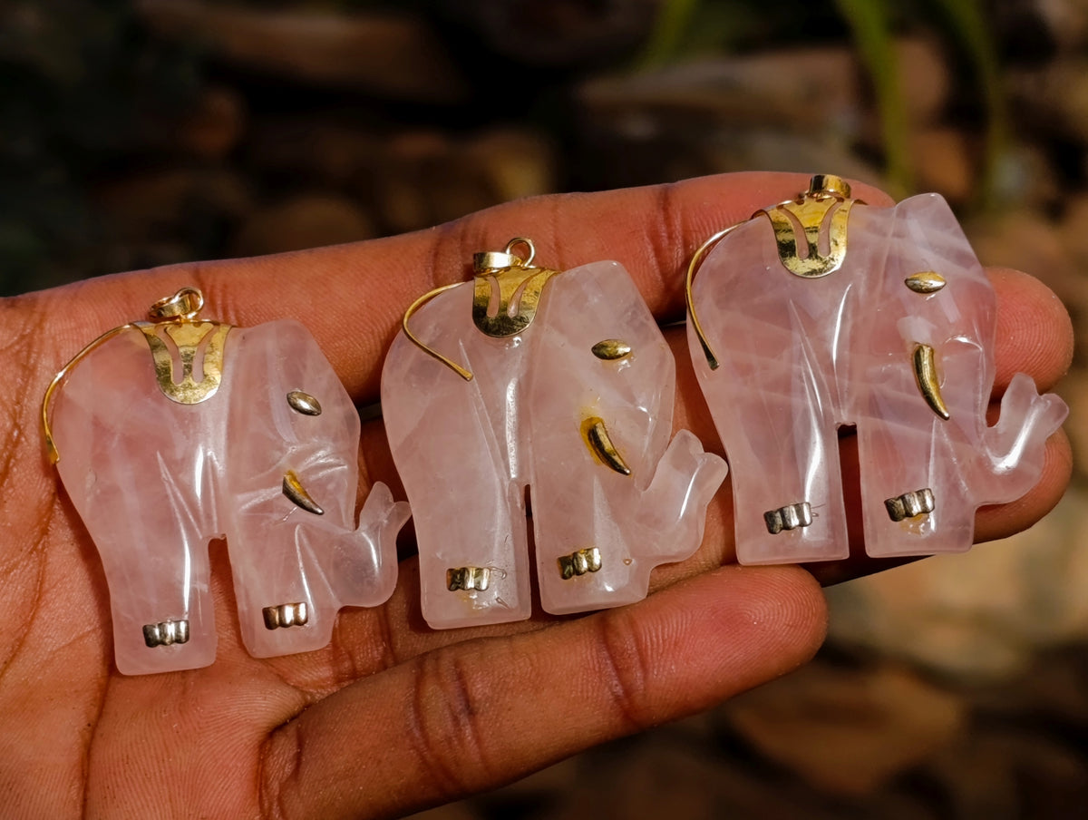 Hand Made Rose Quartz Elephant Pendants - sold per item - From Namibia - Toprock Gemstones and Minerals 