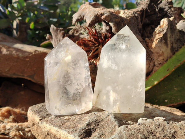 Polished Clear Rainbow Veil Quartz Crystals x 2 From Madagascar - Toprock Gemstones and Minerals 